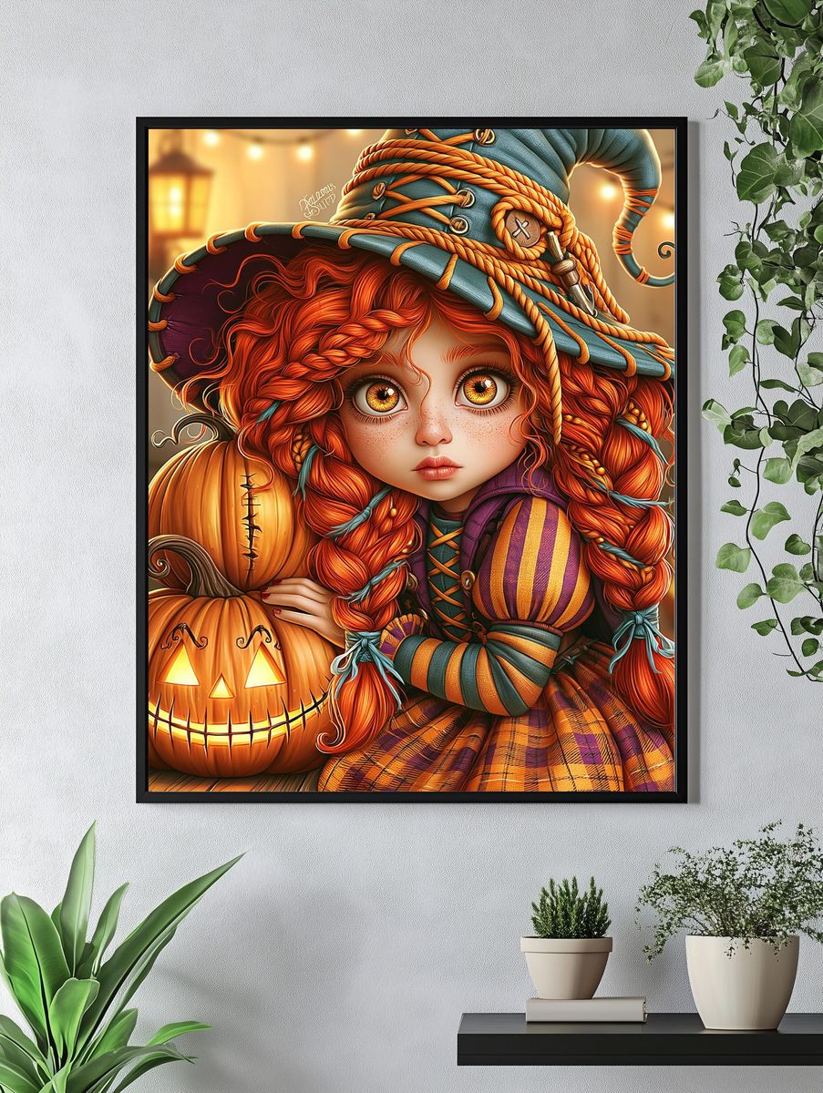 Halloween Witch Girl Illustration Poster. — room view 4