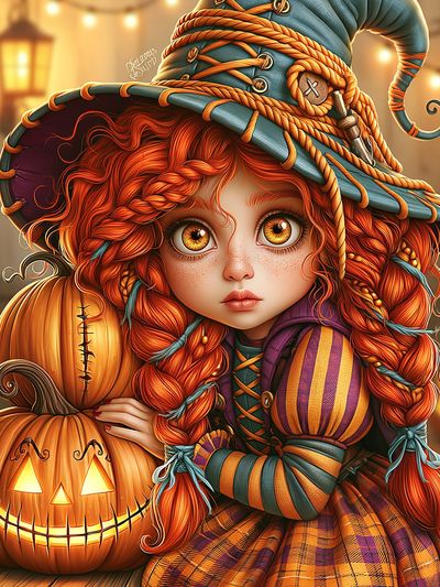 Halloween Witch Girl Illustration Poster.
