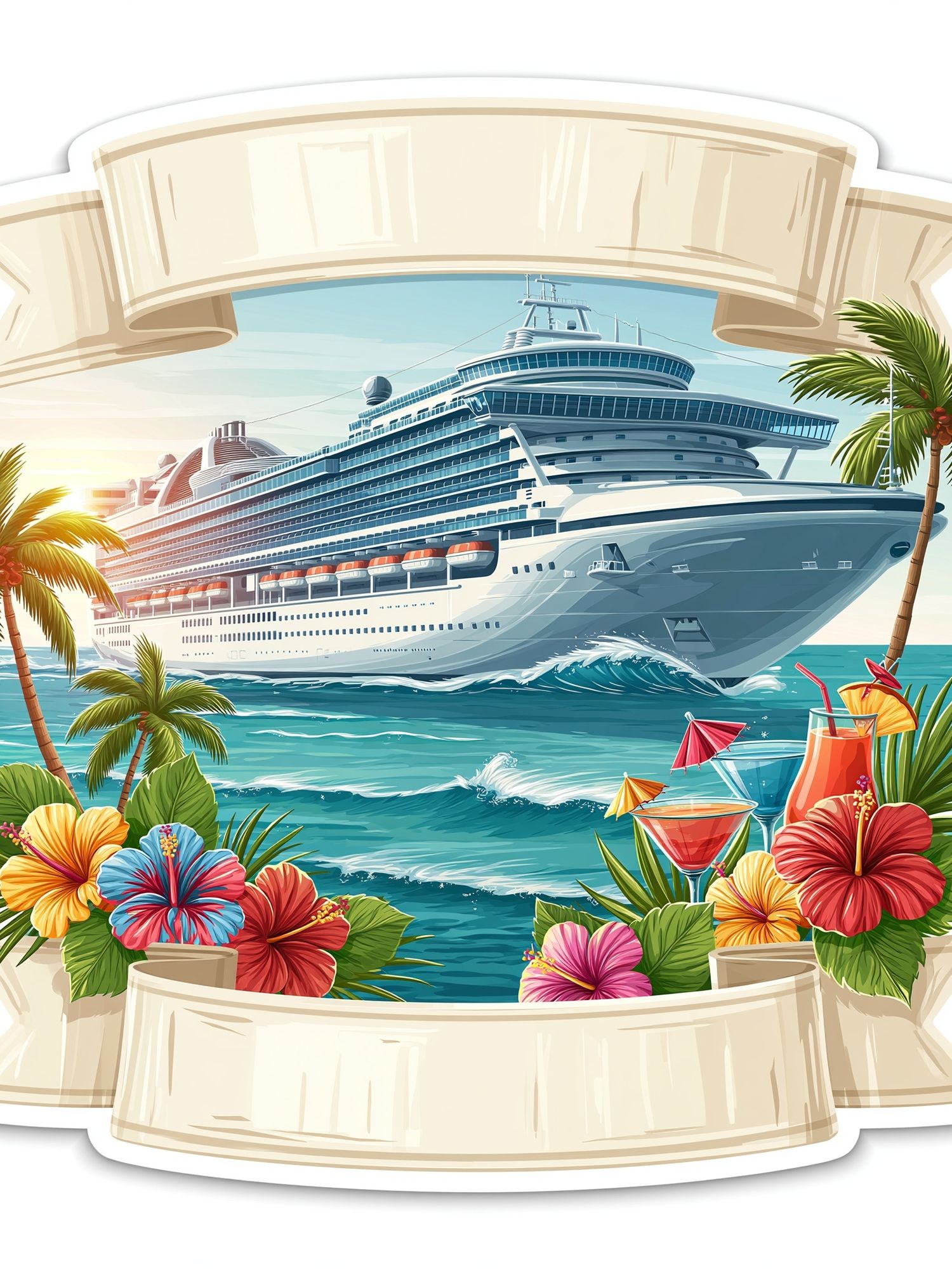 Cruise Ship Tropical Illustration Poster. poster — illustration art