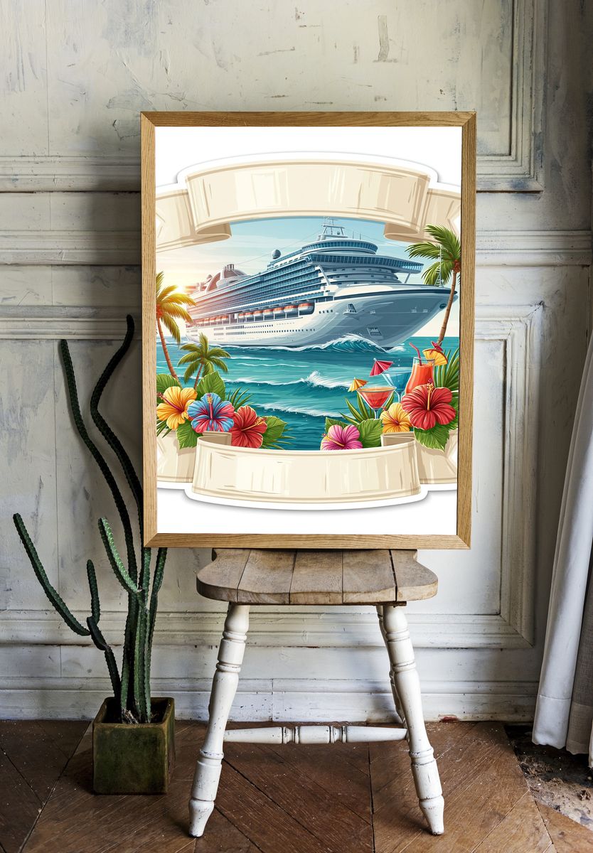 Cruise Ship Tropical Illustration Poster. room preview