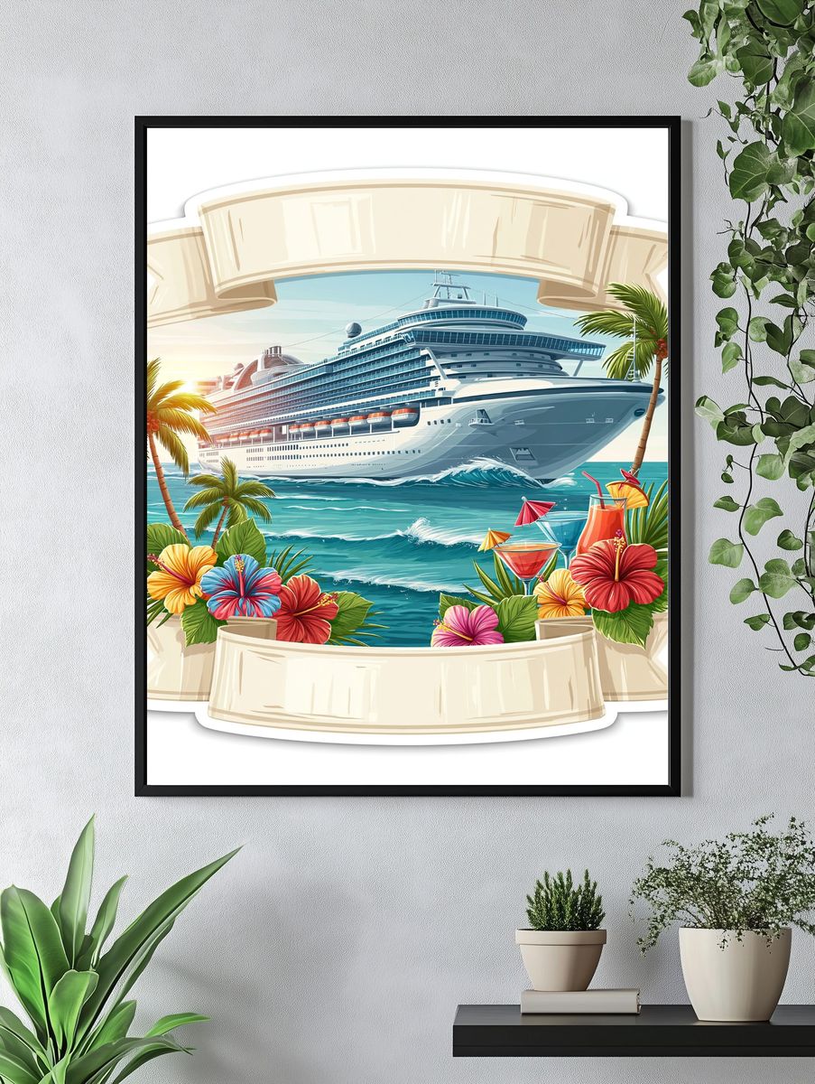 Cruise Ship Tropical Illustration Poster. — room view 4