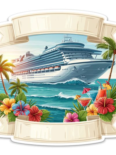 Cruise Ship Tropical Illustration Poster.