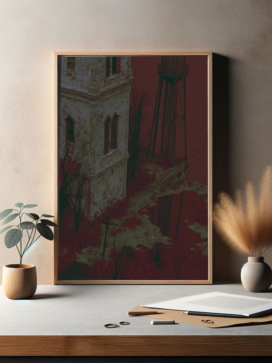 Abandoned Water Tower Landscape Print. — room view 2