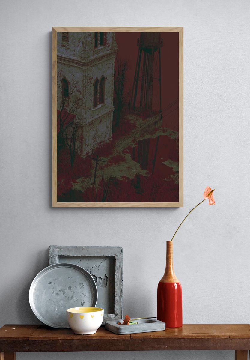 Abandoned Water Tower Landscape Print. — room view 3