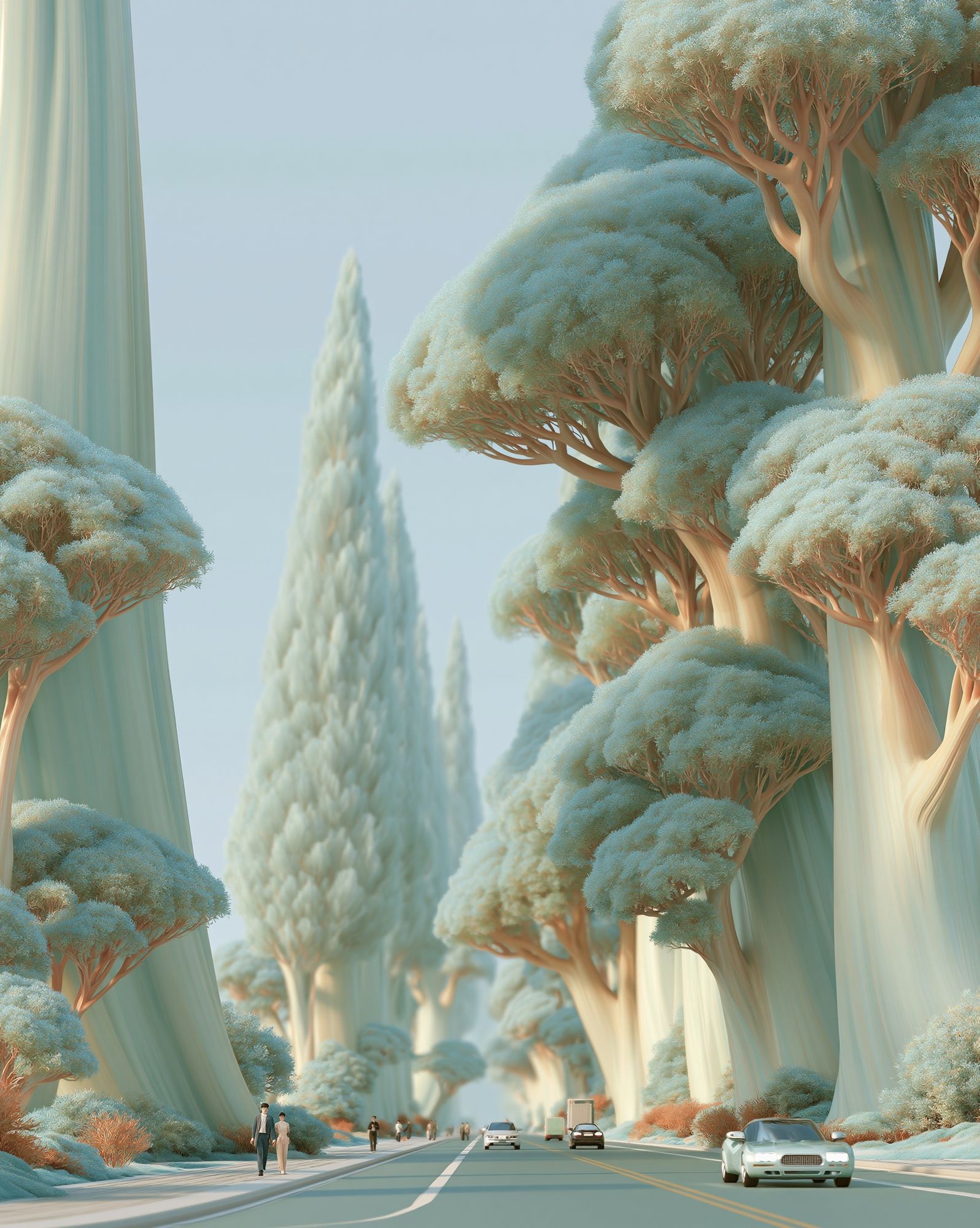 Dreamy Tree Avenue Illustration Print. poster — illustration art
