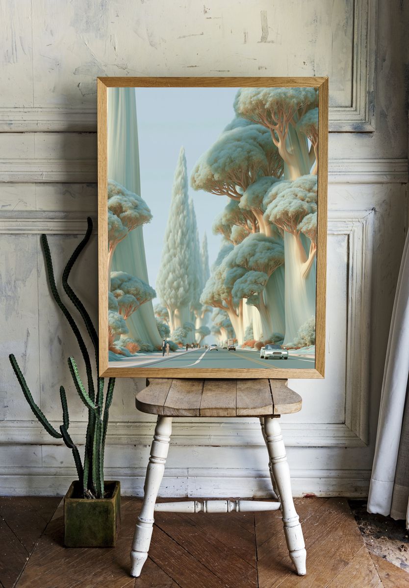Dreamy Tree Avenue Illustration Print. — room view 1