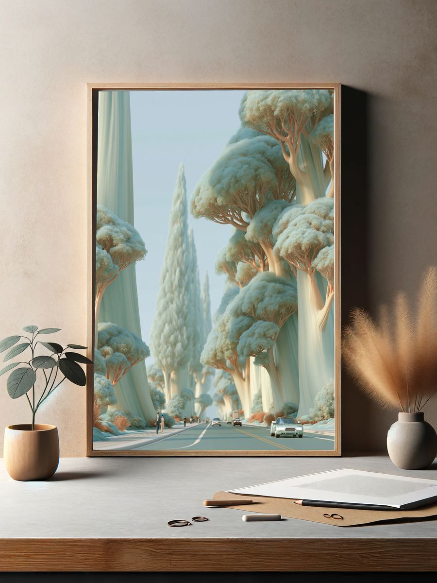 Dreamy Tree Avenue Illustration Print. — room view 2