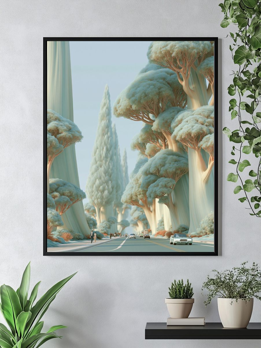 Dreamy Tree Avenue Illustration Print. — room view 4