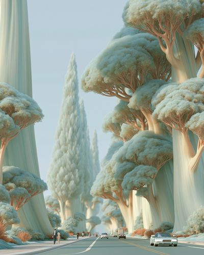 Dreamy Tree Avenue Illustration Print.