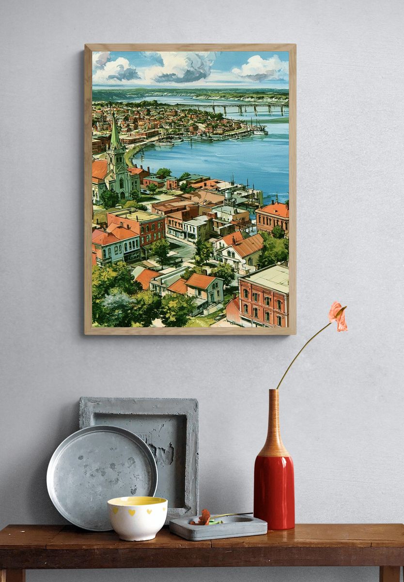 Charleston Harbor Cityscape Illustration Poster. — room view 3