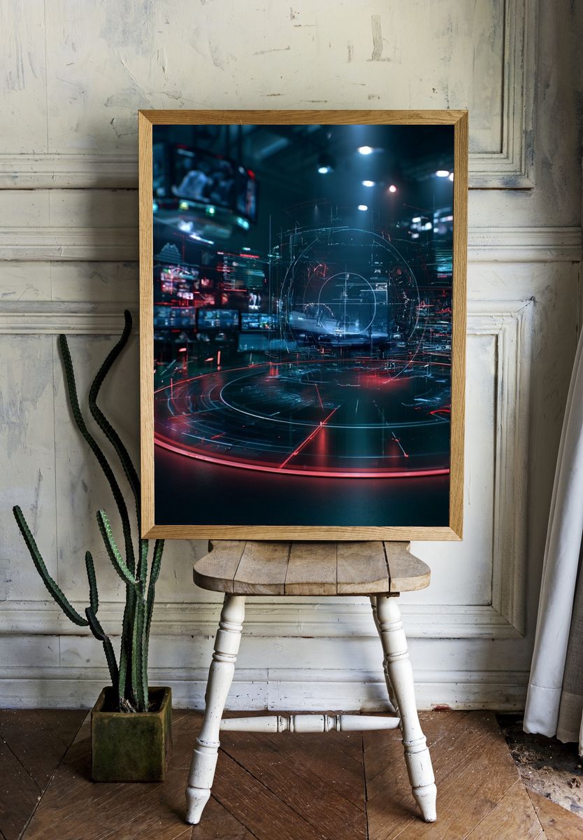 Cyberpunk Hologram Control Room Poster. — room view 1