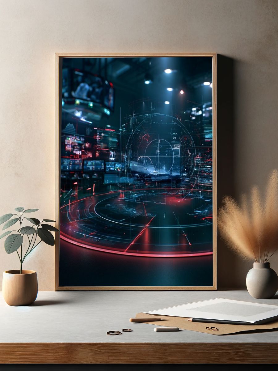 Cyberpunk Hologram Control Room Poster. — room view 2