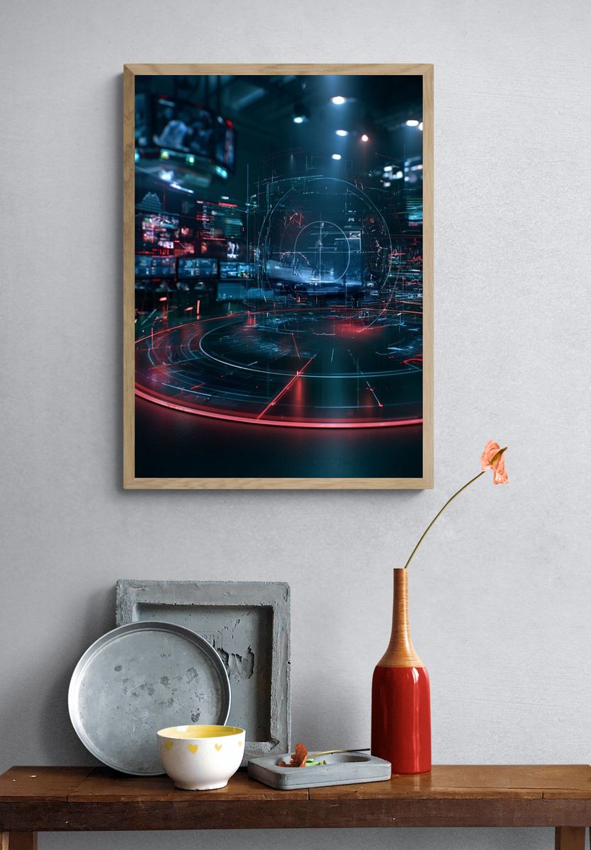Cyberpunk Hologram Control Room Poster. — room view 3