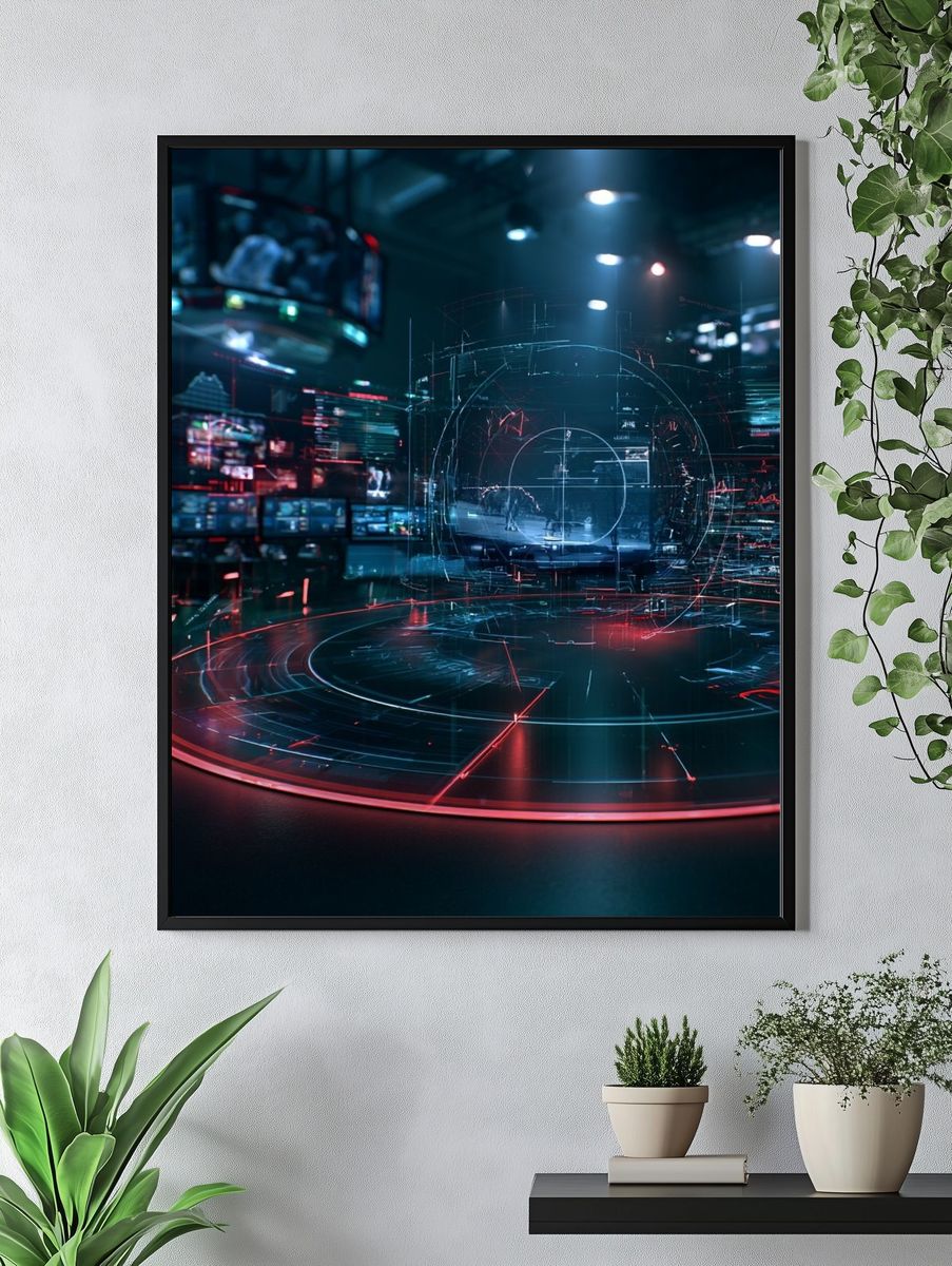 Cyberpunk Hologram Control Room Poster. — room view 4