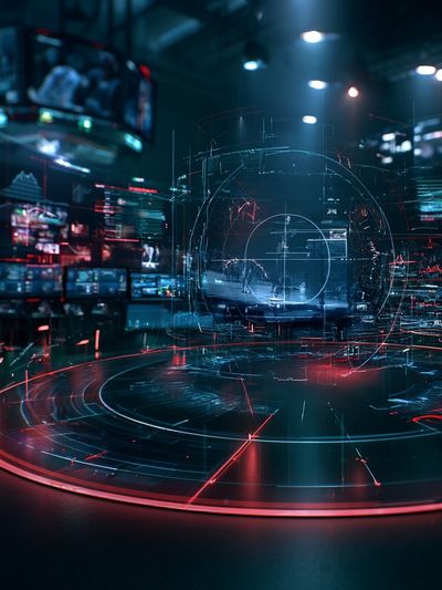 Cyberpunk Hologram Control Room Poster.