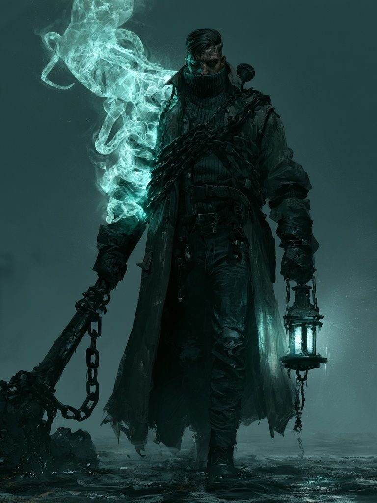 Dark Lantern Warden Fantasy Print. poster detail