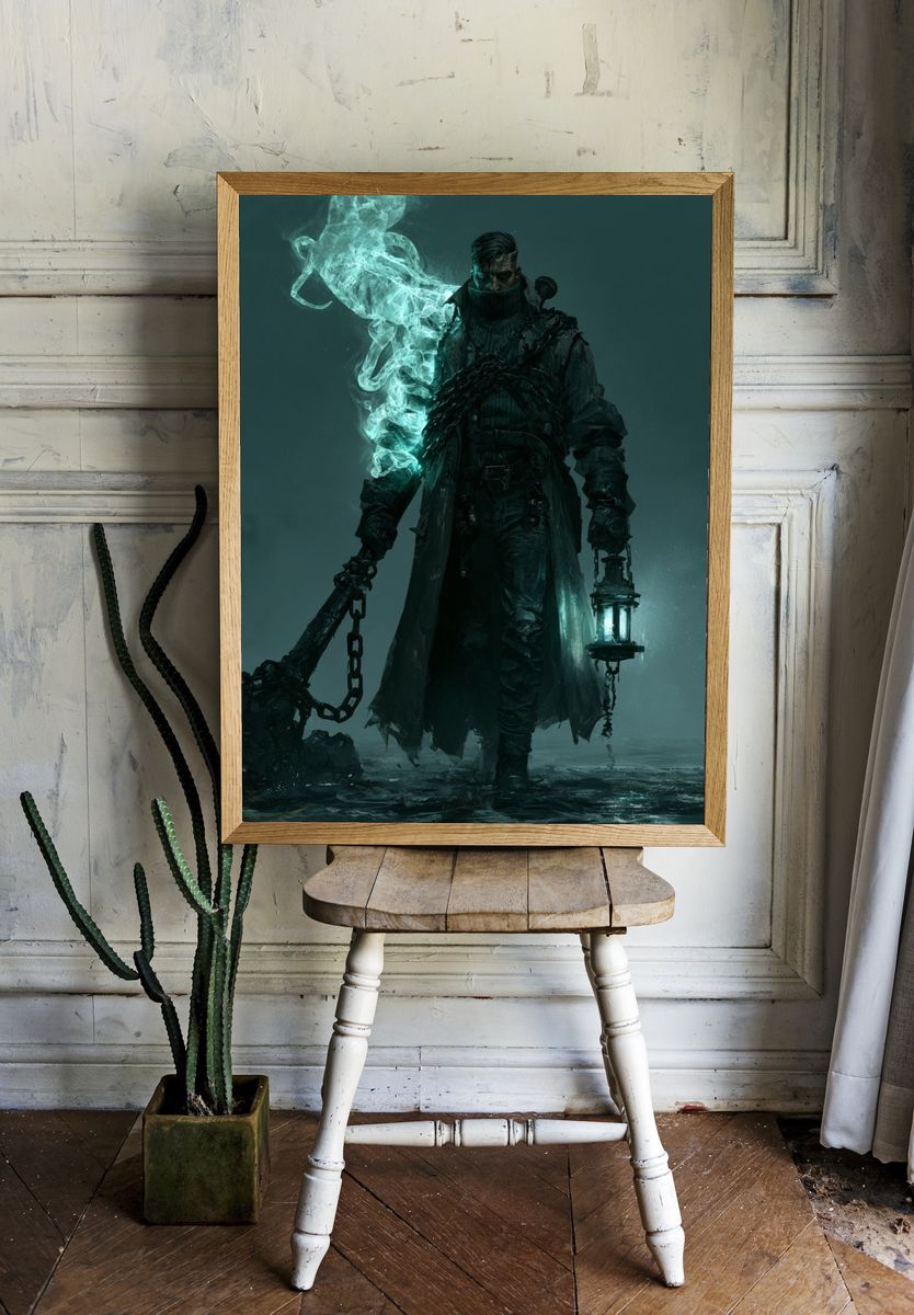 Dark Lantern Warden Fantasy Print. — room view 1