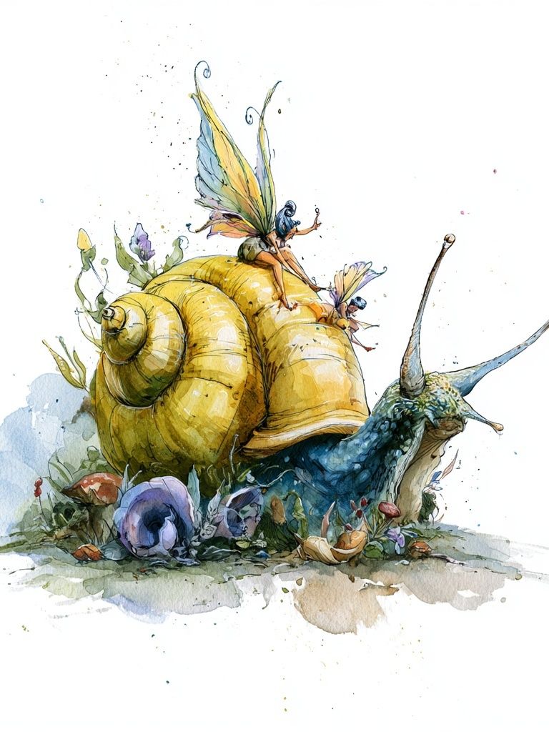 Fairy Snail Watercolor Print. poster detail