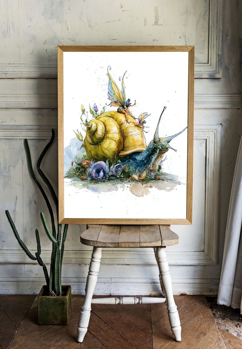 Fairy Snail Watercolor Print. — room view 1