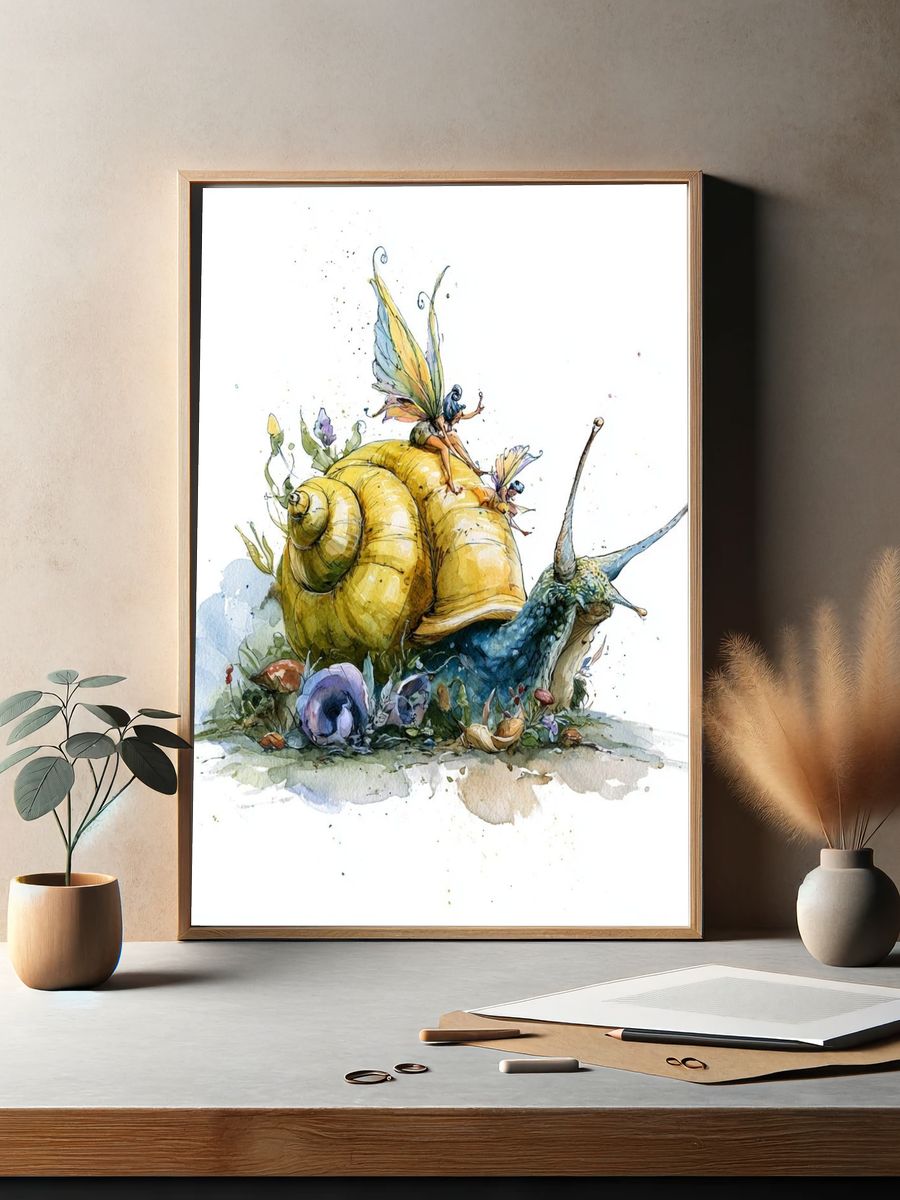 Fairy Snail Watercolor Print. — room view 2
