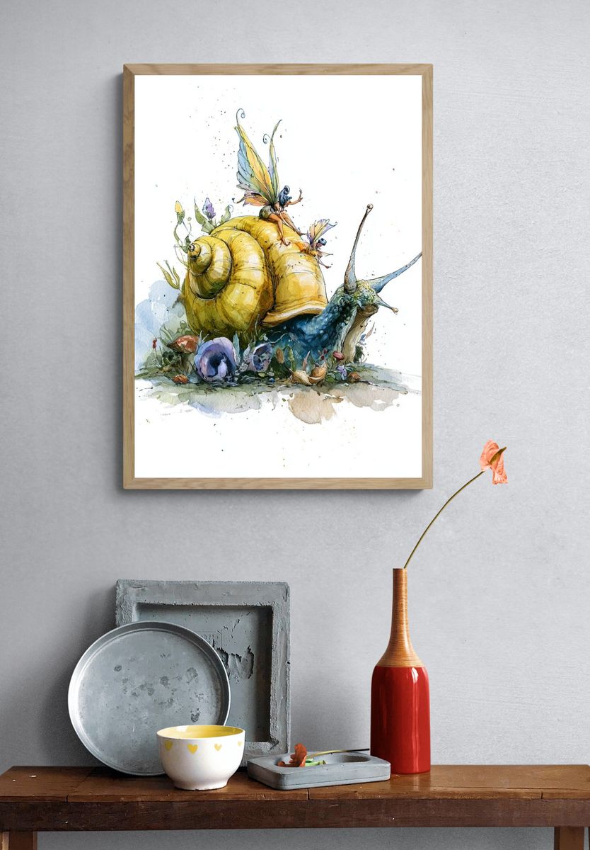 Fairy Snail Watercolor Print. — room view 3