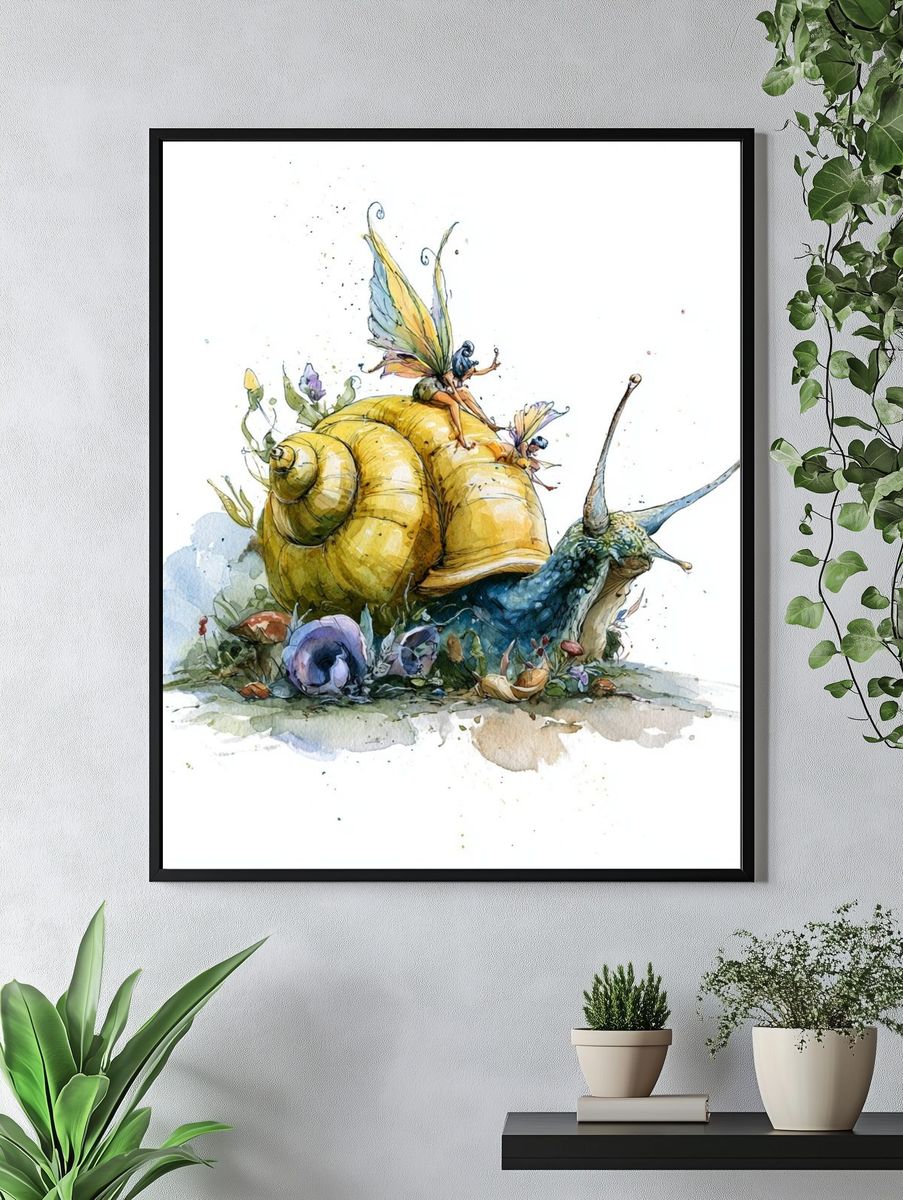 Fairy Snail Watercolor Print. — room view 4