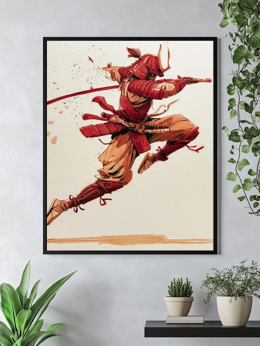 Samurai Warrior Illustration Poster. — room view 4