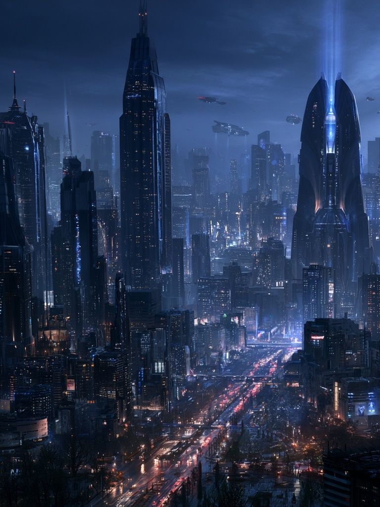 Futuristic Neon Cityscape Poster. poster — illustration art