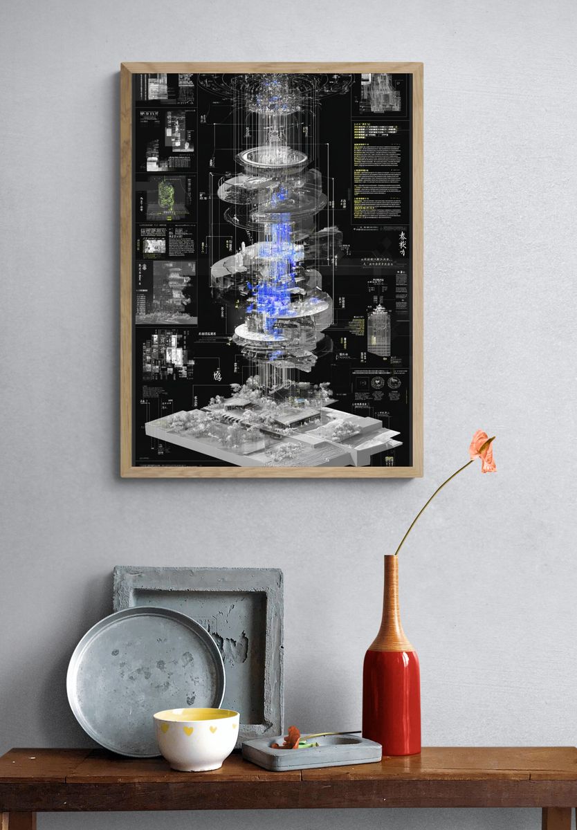 Futuristic Architectural Blueprint Poster. — room view 3