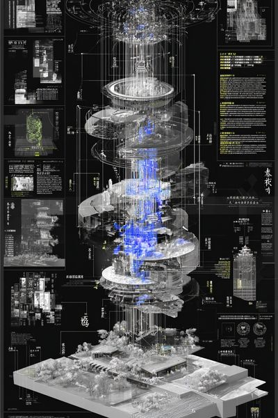 Futuristic Architectural Blueprint Poster.