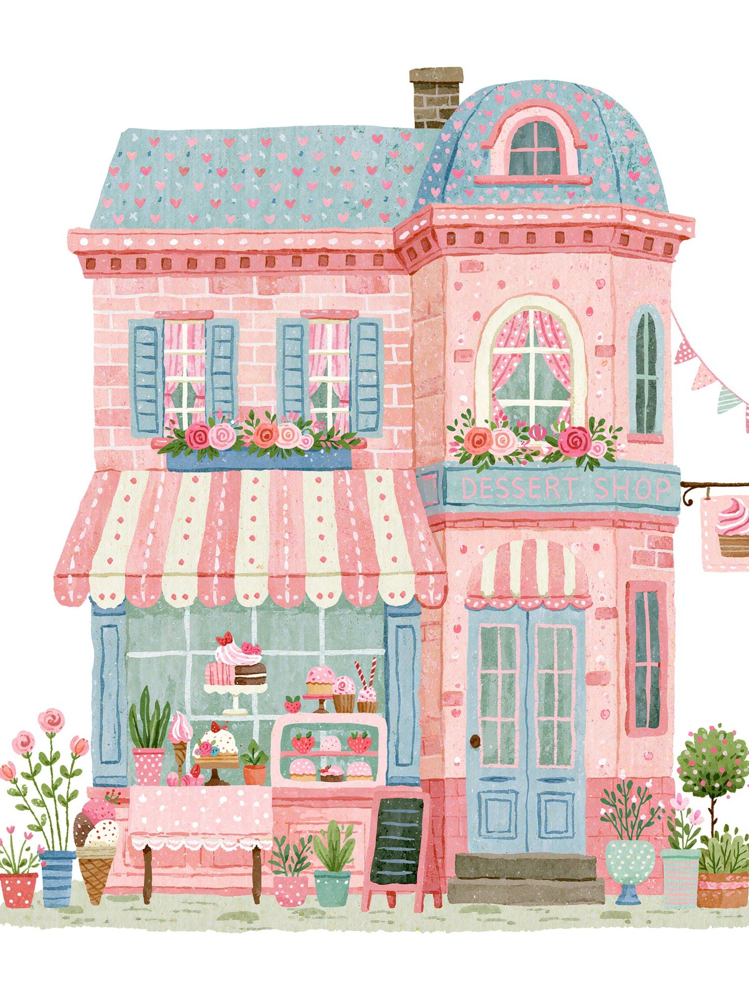 Pastel Dessert Shop Illustration Poster. poster detail