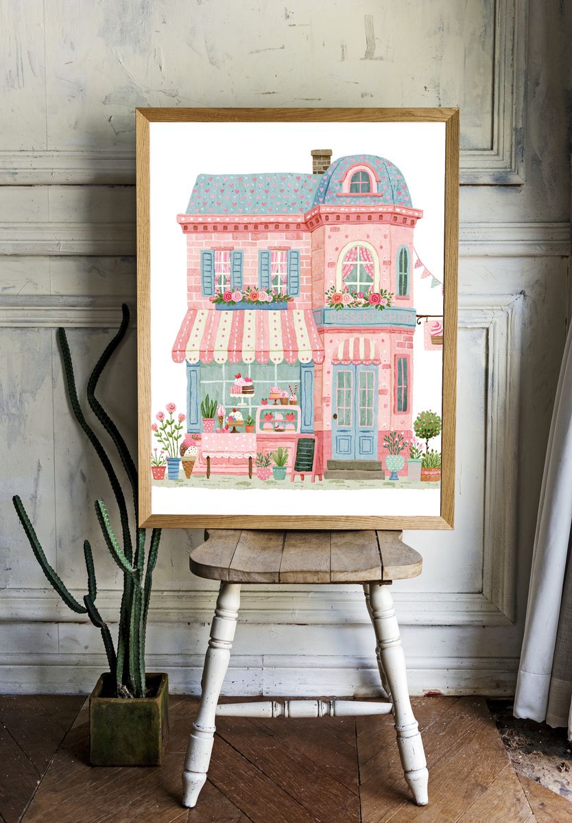 Pastel Dessert Shop Illustration Poster. — room view 1