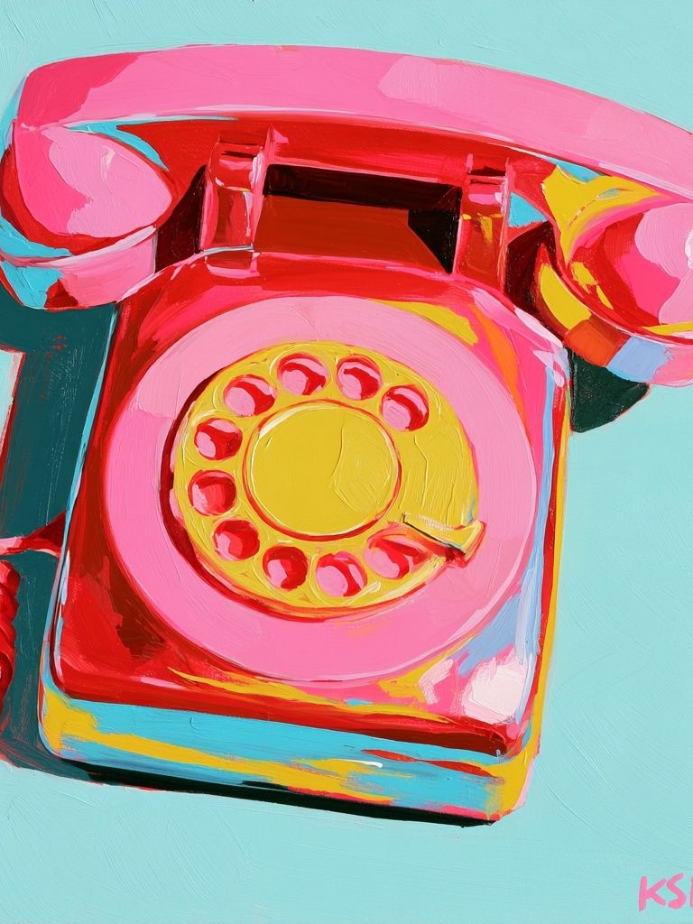 Retro Pink Telephone Pop Art Print. poster — illustration art