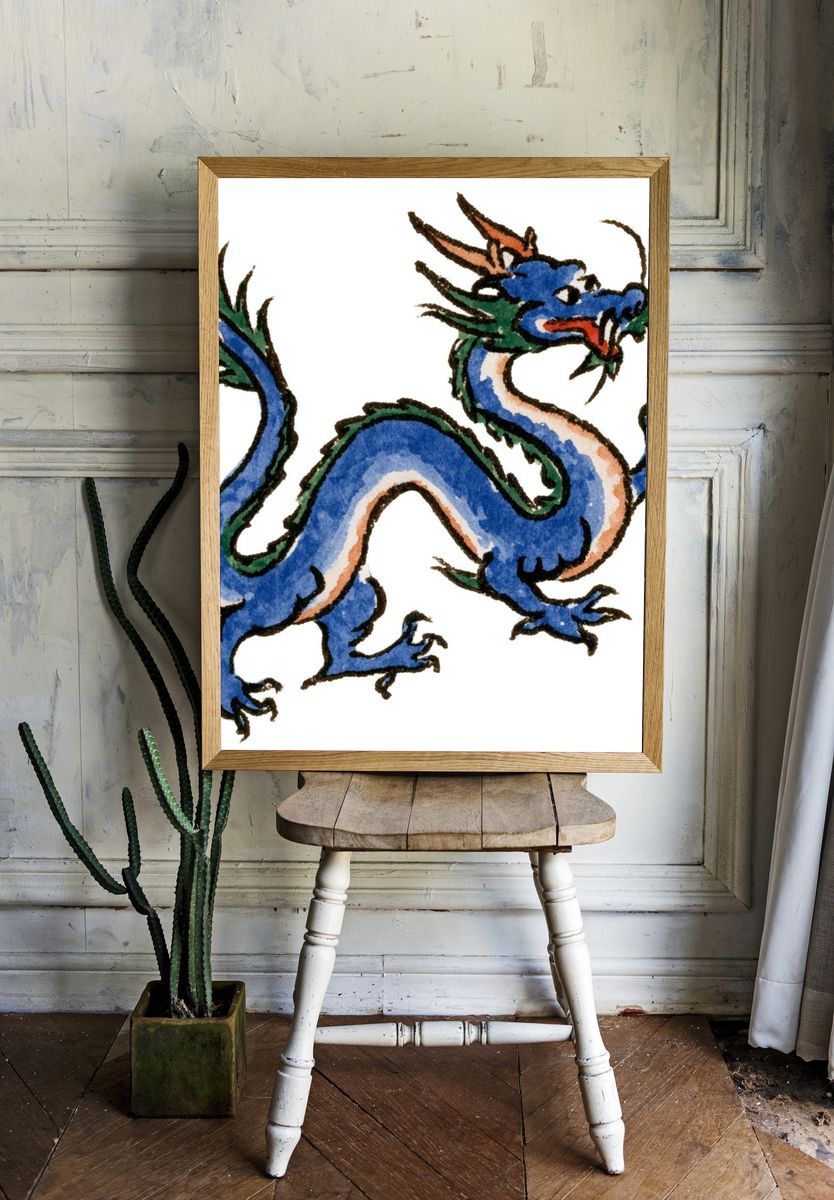 Blue Dragon Watercolor Poster. room preview