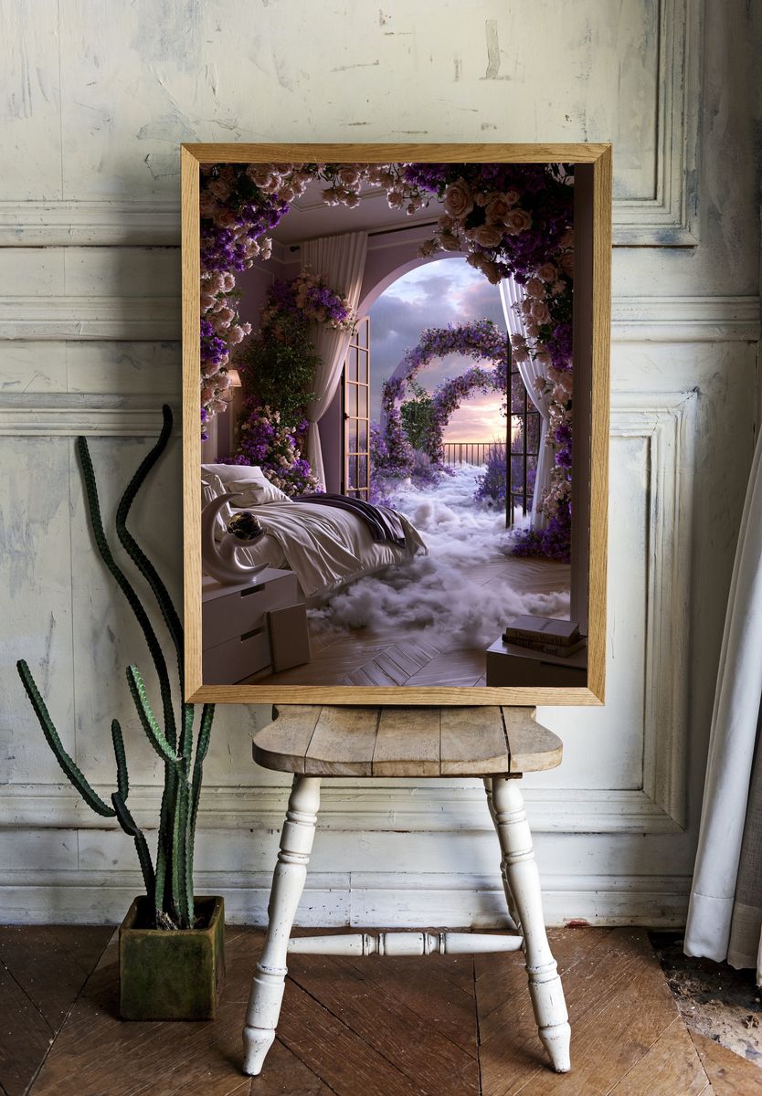 Dreamy Floral Bedroom Print. — room view 1