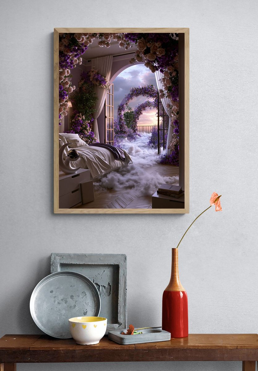 Dreamy Floral Bedroom Print. — room view 3