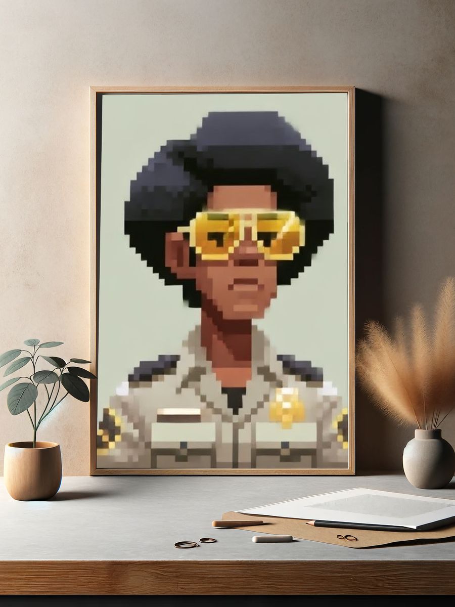 Pixel Portrait in Yellow Glasses Poster. — room view 2