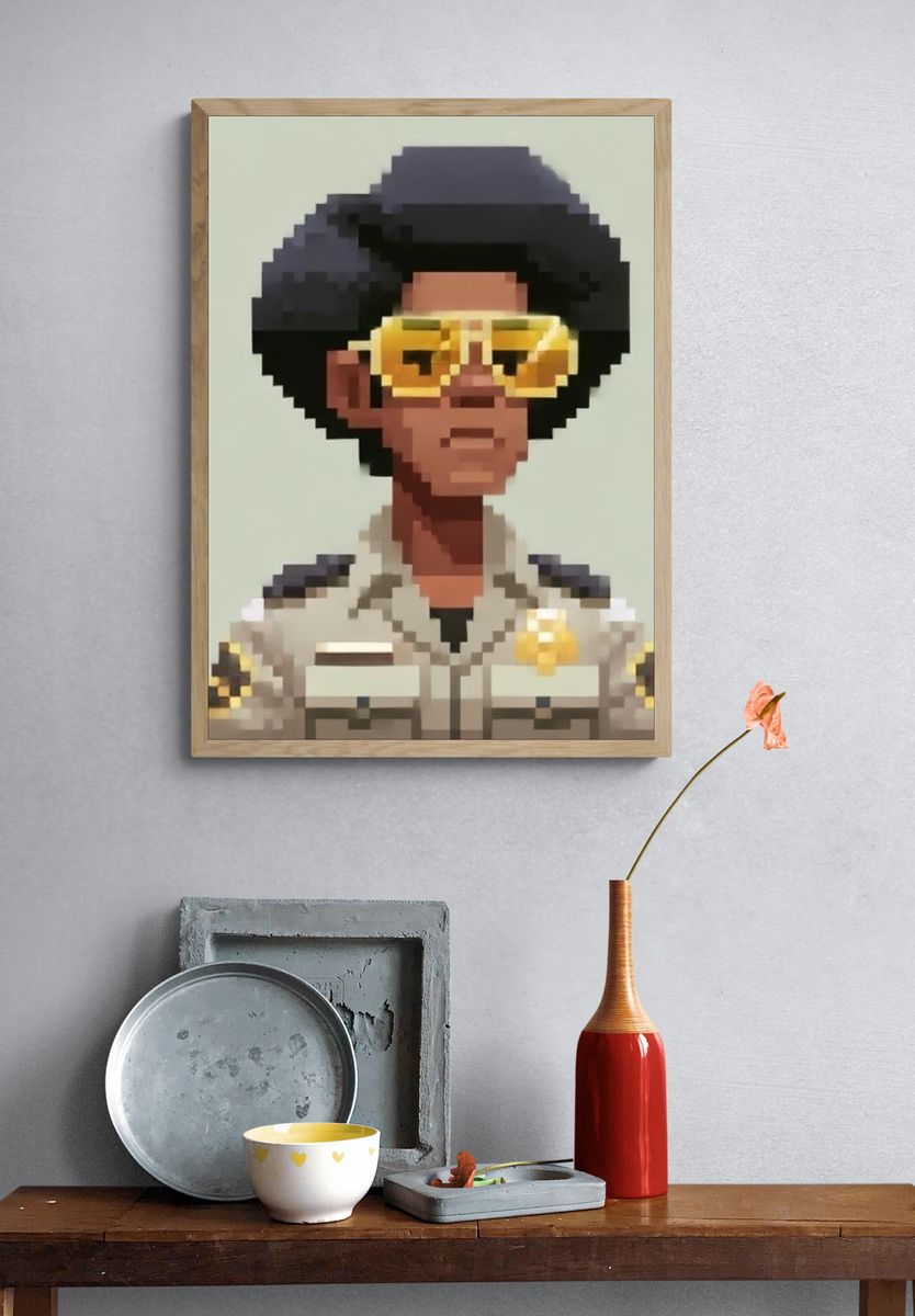 Pixel Portrait in Yellow Glasses Poster. — room view 3
