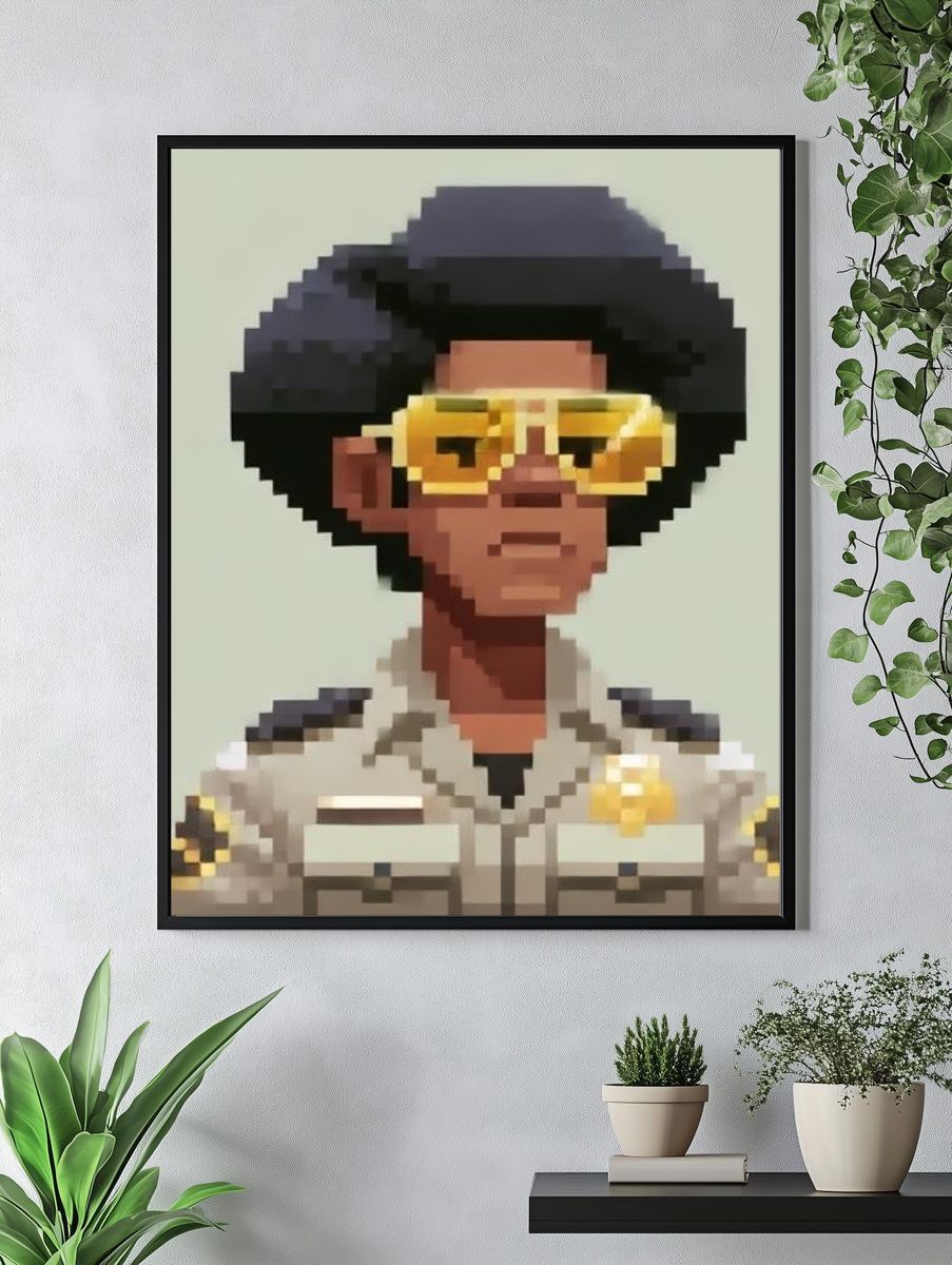 Pixel Portrait in Yellow Glasses Poster. — room view 4