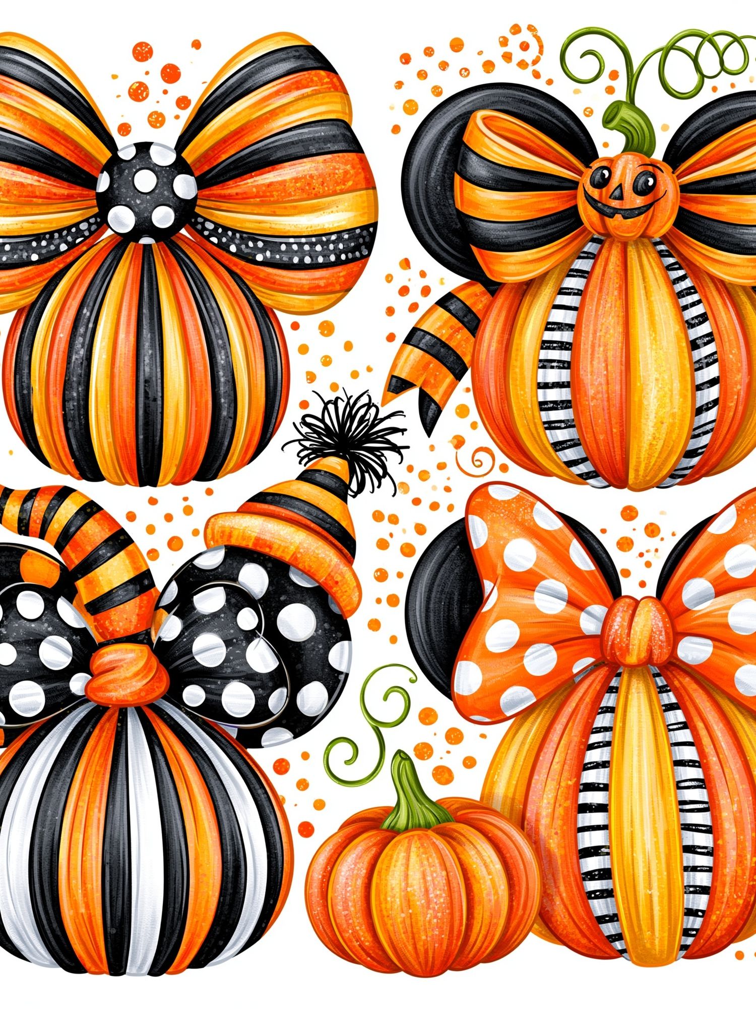 Halloween Pumpkin Bows Illustration Poster. poster detail