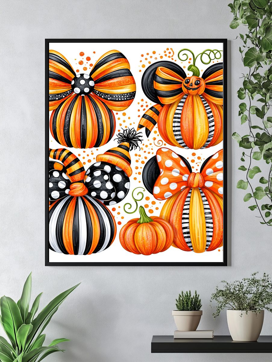Halloween Pumpkin Bows Illustration Poster. — room view 4