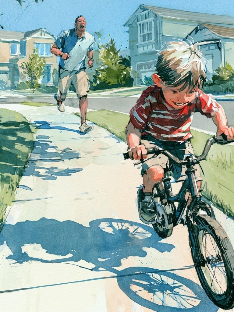 Boy Riding Bike Watercolor Poster. poster — illustration art