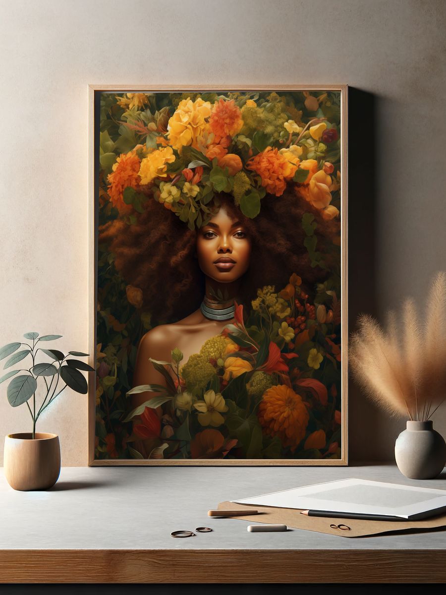 Floral Portrait Illustration Poster. — room view 2