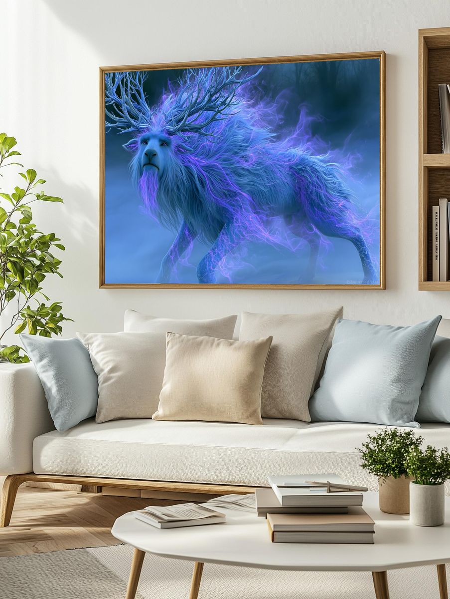 Celestial Stag Digital Art Poster. — room view 2
