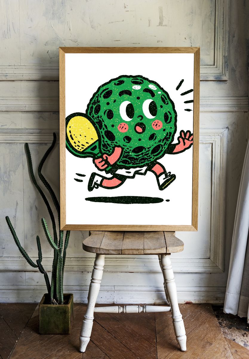 Running Tennis Ball Cartoon Print. room preview