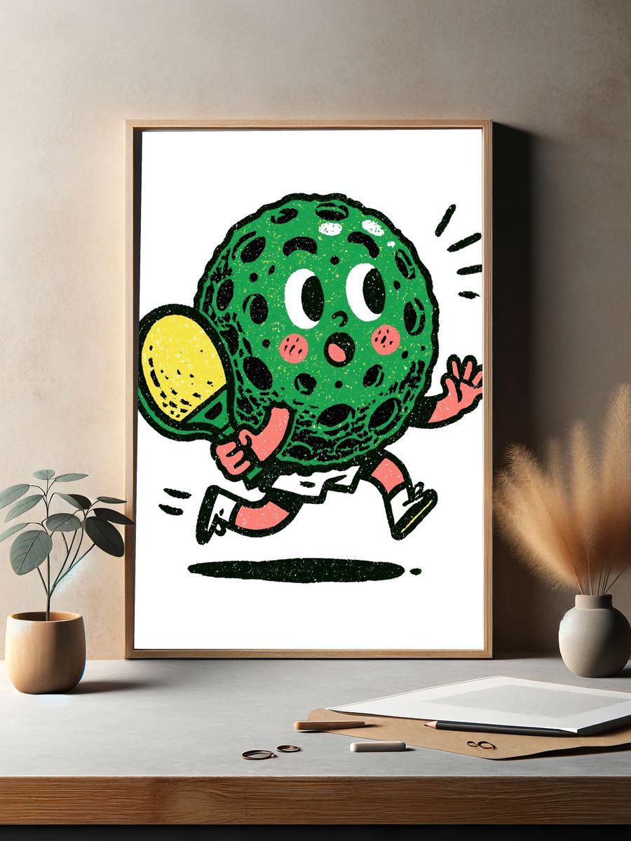 Running Tennis Ball Cartoon Print. — room view 2