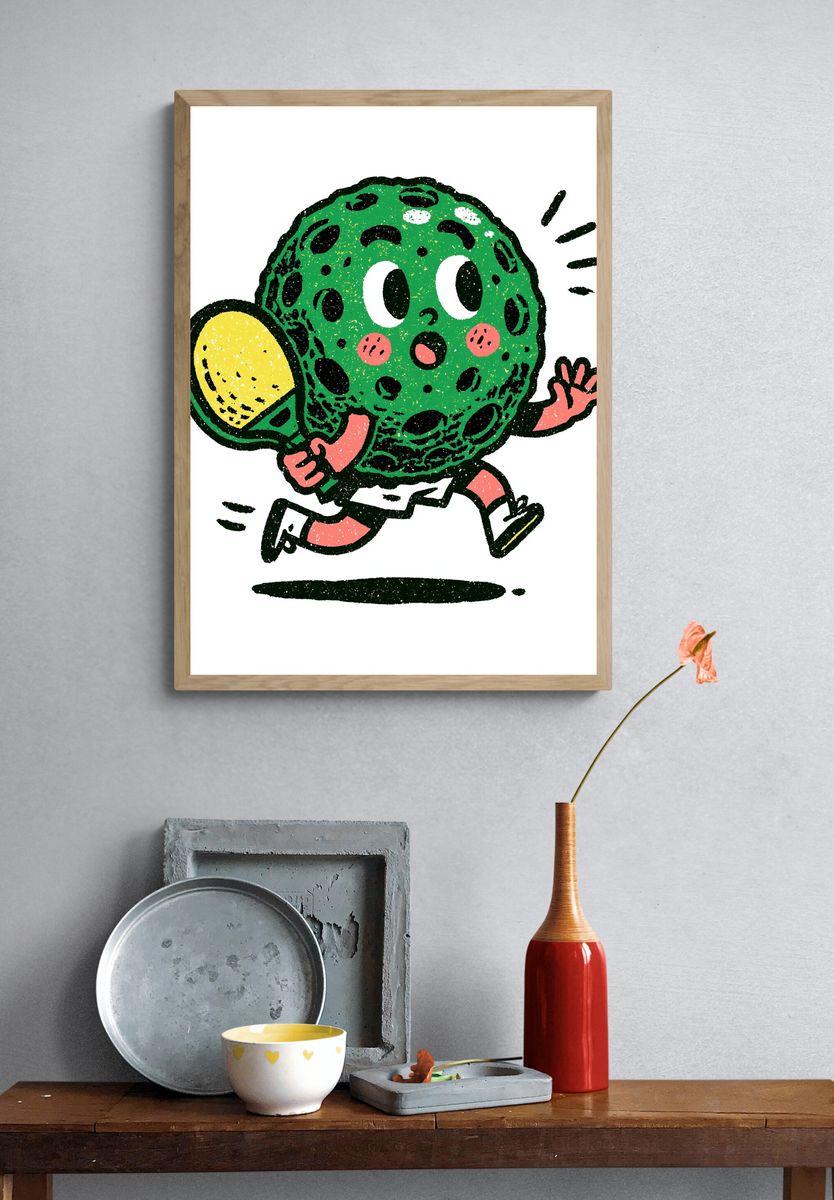 Running Tennis Ball Cartoon Print. — room view 3