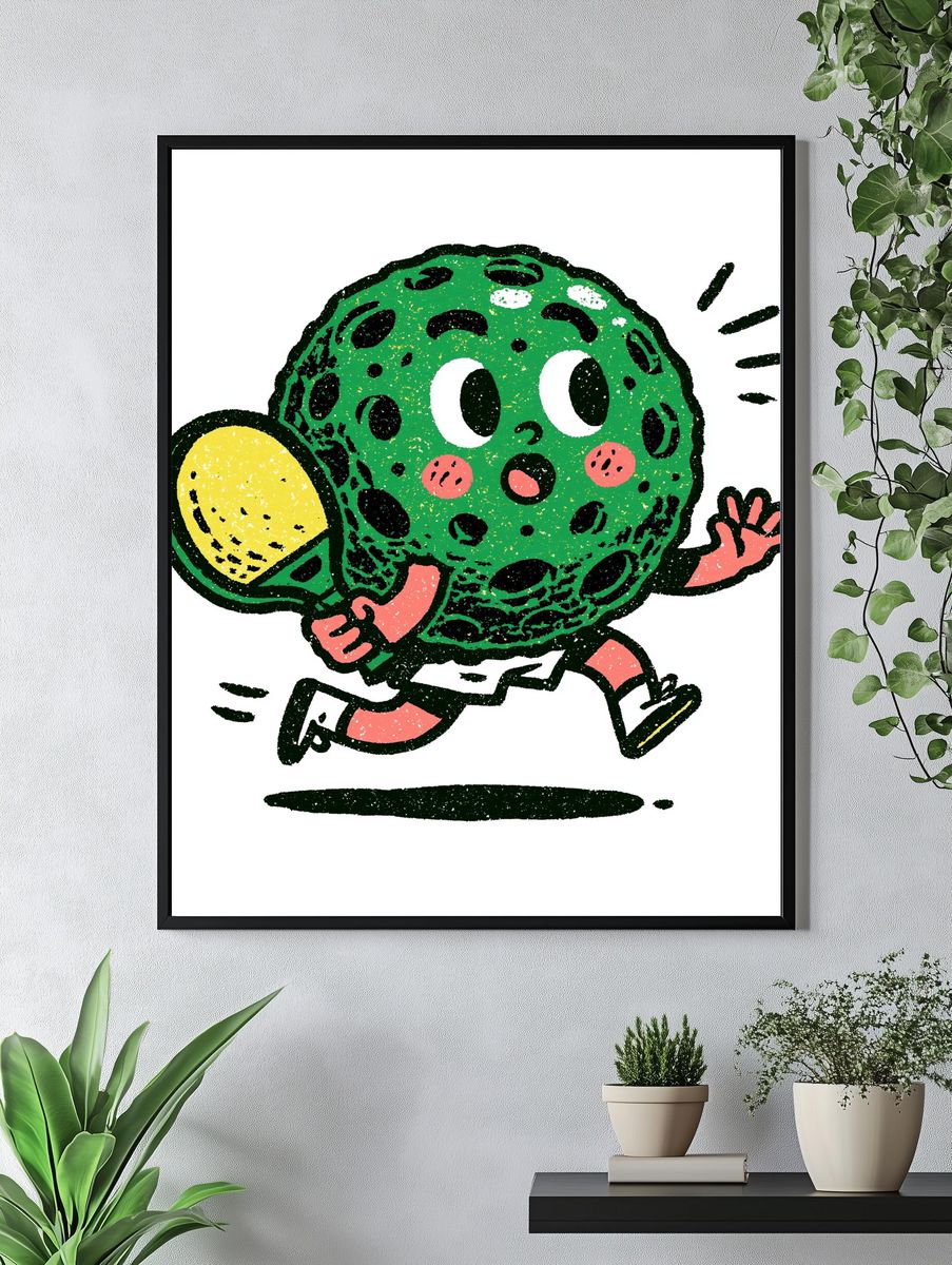 Running Tennis Ball Cartoon Print. — room view 4