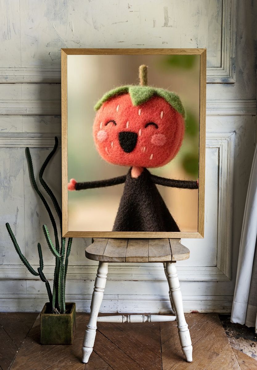Smiling Strawberry Doll Illustration Poster. room preview