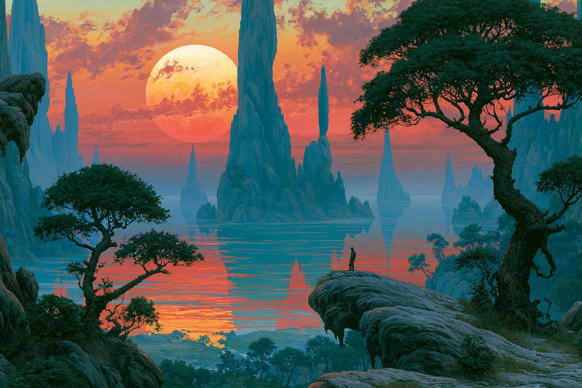 Alien Sunset Landscape Print. poster — illustration art